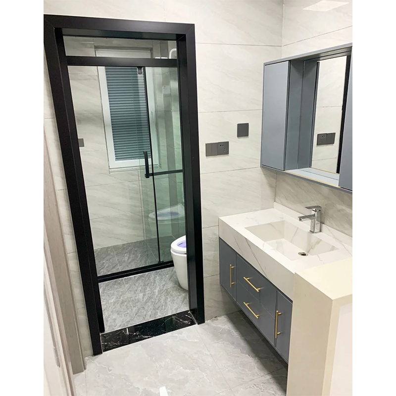 Aluminum Frame Glass Wooden Bathroom