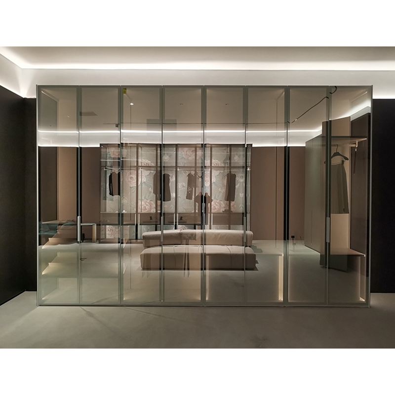 Aluminum Frame Glass Wood Wardrobe Cabinet